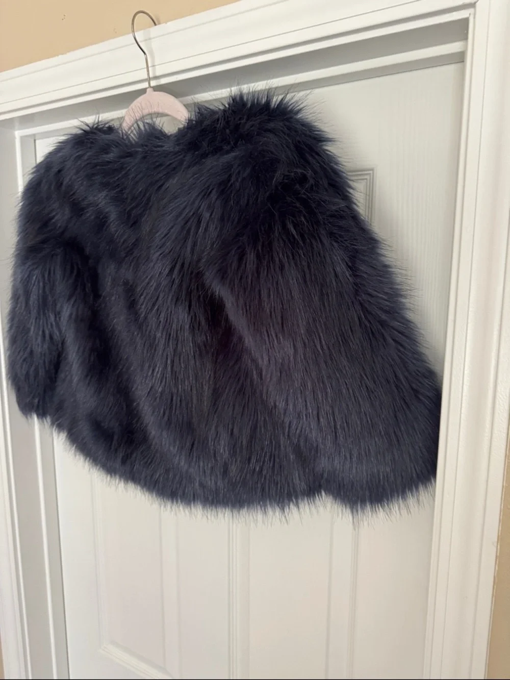Bakers Black Faux Fur Cape with Floral Lining / Royal Blue - Picture 9 of 9